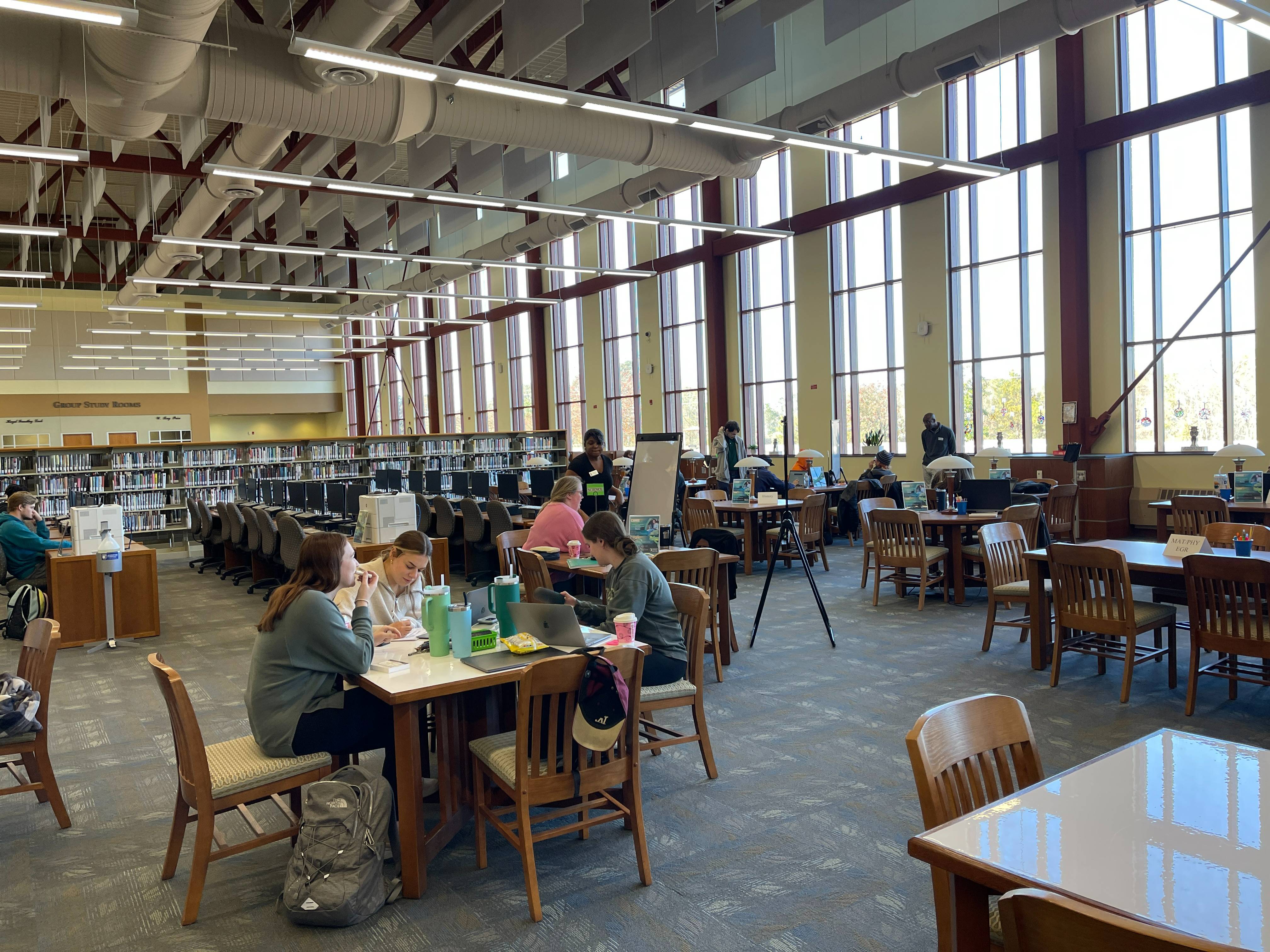 students in library